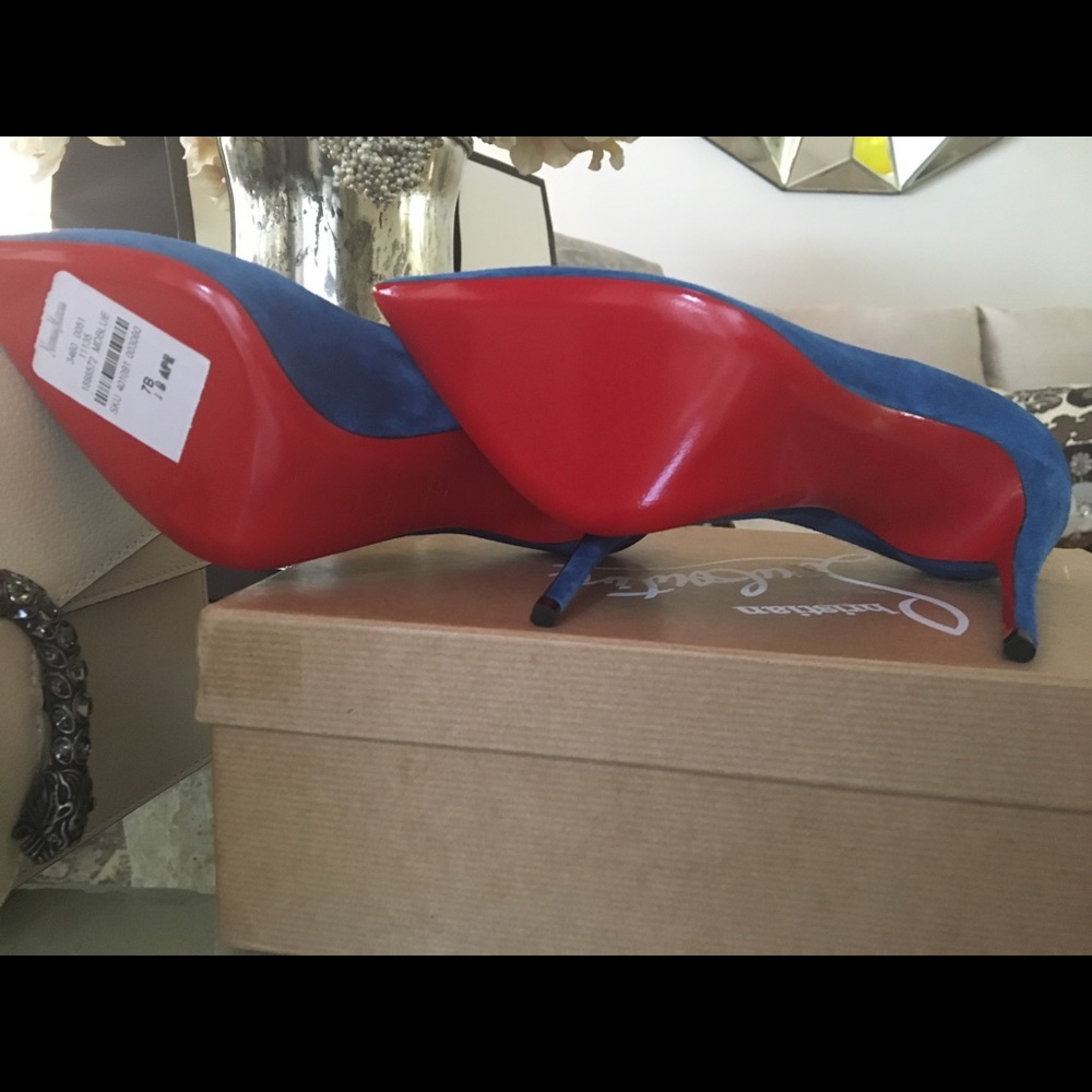 Sold! Louboutin Blue Pigalle Suede 100mm sz37 - Picture 4 of 4
